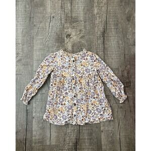 Max Studio Kids Floral Corduroy Button Down Top Purple Gold 24M Long Sleeve